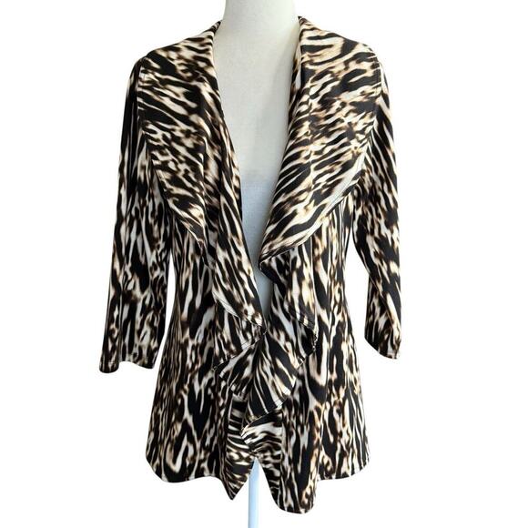 Calvin Klein Animal Print Ruffle Open Front Blazer Jacket 10 OfficeSiren MobWife - Picture 1 of 10